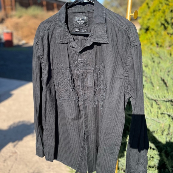 Mens XXL MARC ECKO BLACK LONG SLEEVED BUTTON UP SHIRT - Picture 2 of 8